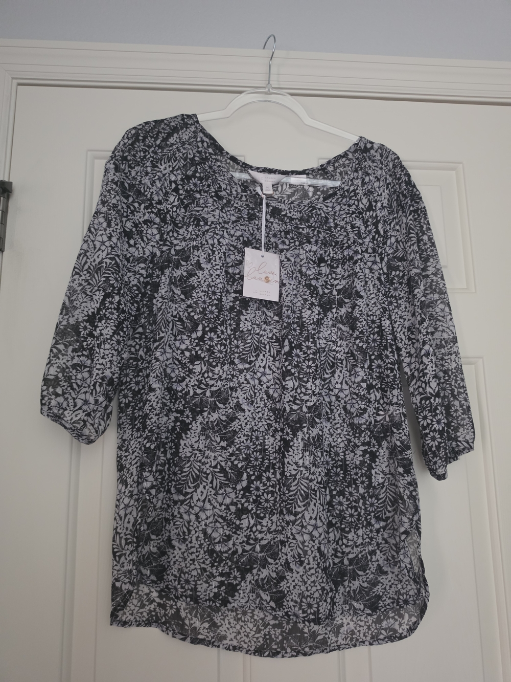 Black & White Floral Peasant Blouse